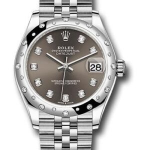 Rolex Steel and White Gold Datejust 31 Watch - Domed 24 Diamond Bezel - Dark Grey Diamond Dial - Jubilee Bracelet - 2020 Release - 278344RBR dkgdj