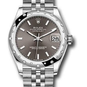Rolex Steel and White Gold Datejust 31 Watch - Domed 24 Diamond Bezel - Dark Grey Index Dial - Jubilee Bracelet - 2020 Release - 278344RBR dkgij