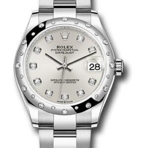 Rolex Steel and White Gold Datejust 31 Watch - Domed 24 Diamond Bezel - Silver Diamond Dial - Oyster Bracelet - 2020 Release - 278344RBR sdo