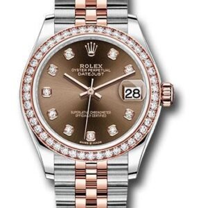 Rolex Steel and Everose Gold Datejust 31 Watch - 46 Diamond Bezel - Chocolate Diamond Dial - Jubilee Bracelet - 278381RBR chodj