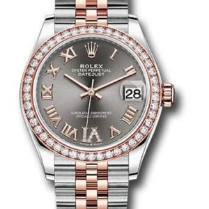 Rolex Steel and Everose Gold Datejust 31 Watch - 46 Diamond Bezel - Dark Rhodium Diamond Roman VI Dial - Jubilee Bracelet - 278381RBR dkrhdr6j