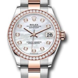 Rolex Steel and Everose Gold Datejust 31 Watch - 46 Diamond Bezel - Mother-of-Pearl Diamond Dial - Oyster Bracelet - 278381RBR mdo