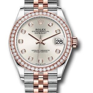 Rolex Steel and Everose Gold Datejust 31 Watch - 46 Diamond Bezel - Silver Diamond Dial - Jubilee Bracelet - 278381RBR sdj