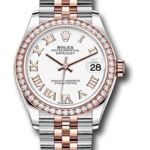 Rolex Steel and Everose Gold Datejust 31 Watch - 46 Diamond Bezel - White Roman Dial - Jubilee Bracelet - 278381RBR wrj