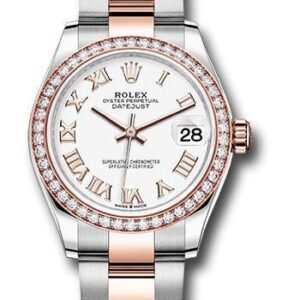 Rolex Steel and Everose Gold Datejust 31 Watch - 46 Diamond Bezel - White Roman Dial - Oyster Bracelet - 278381RBR wro
