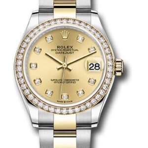 Rolex Steel and Yellow Gold Datejust 31 Watch - Diamond Bezel - Champagne Diamond Dial - Oyster Bracelet - 278383RBR chdo