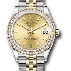 Rolex Steel and Yellow Gold Datejust 31 Watch - Diamond Bezel - Champagne Index Dial - Jubilee Bracelet - 278383RBR chij