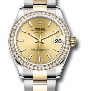 Rolex Steel and Yellow Gold Datejust 31 Watch - Diamond Bezel - Champagne Index Dial - Oyster Bracelet - 278383RBR chio
