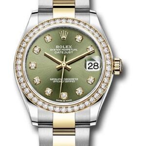 Rolex Steel and Yellow Gold Datejust 31 Watch - Diamond Bezel - Olive Green Diamond Dial - Oyster Bracelet - 278383RBR ogdo