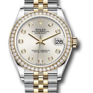 Rolex Steel and Yellow Gold Datejust 31 Watch - Diamond Bezel - Silver Diamond Dial - Jubilee Bracelet - 278383RBR sdj