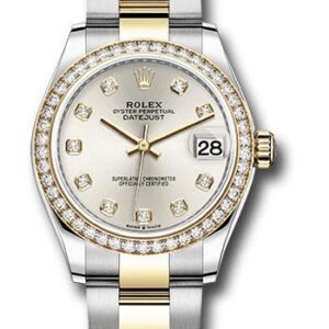 Rolex Steel and Yellow Gold Datejust 31 Watch - Diamond Bezel - Silver Diamond Dial - Oyster Bracelet - 278383RBR sdo