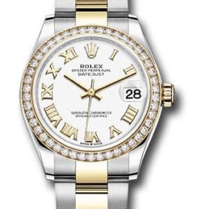 Rolex Steel and Yellow Gold Datejust 31 Watch - Diamond Bezel - White Roman Dial - Oyster Bracelet - 278383RBR wro