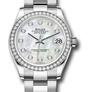 Rolex Steel and White Gold Datejust 31 Watch - Diamond Bezel - White Mother-Of-Pearl Diamond Dial - Oyster Bracelet - 278384RBR mdo