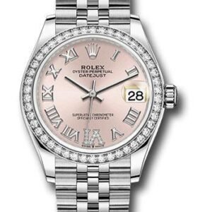 Rolex Steel and White Gold Datejust 31 Watch - Diamond Bezel - Pink Roman Diamond 6 Dial - Jubilee Bracelet - 278384RBR pdr6j