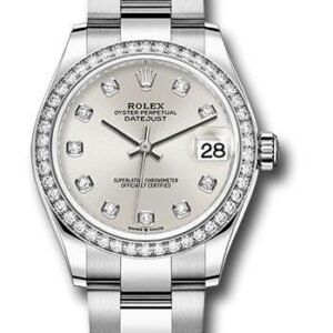 Rolex Steel and White Gold Datejust 31 Watch - Diamond Bezel - Silver Diamond Dial - Oyster Bracelet - 278384RBR sdo