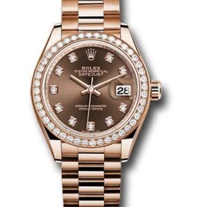 Rolex Everose Gold Lady-Datejust 28 Watch - 44 Diamond Bezel - Chocolate Diamond Dial - President Bracelet - 279135RBR chodp