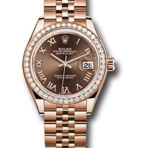 Rolex Everose Gold Lady-Datejust 28 Watch - 44 Diamond Bezel - Chocolate Roman Dial - Jubilee Bracelet - 279135RBR chorj