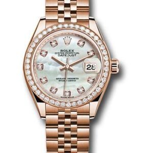 Rolex Everose Gold Lady-Datejust 28 Watch - 44 Diamond Bezel - Mother-of-Pearl Diamond Dial - Jubilee Bracelet - 279135RBR mdj