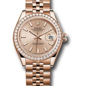 Rolex Everose Gold Lady-Datejust 28 Watch - 44 Diamond Bezel - Pink Sundust Index Dial - Jubilee Bracelet - 279135RBR pij