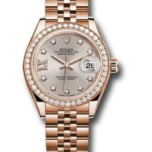 Rolex Everose Gold Lady-Datejust 28 Watch - 44 Diamond Bezel - Silver Sundust Diamond Star Dial - Jubilee Bracelet - 279135RBR s9dix8dj