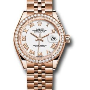 Rolex Everose Gold Lady-Datejust 28 Watch - 44 Diamond Bezel - White Roman Dial - Jubilee Bracelet - 279135RBR wrj