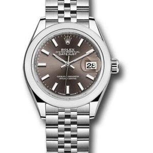 Rolex Steel Lady-Datejust 28 Watch - Domed Bezel - Dark Grey Index Dial - Jubilee Bracelet - 279160 dgij