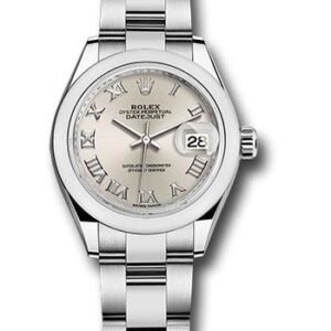 Rolex Steel Lady-Datejust 28 Watch - Domed Bezel - Silver Roman Dial - Oyster Bracelet - 279160 sro