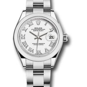 Rolex Steel Lady-Datejust 28 Watch - Domed Bezel - White Roman Dial - Oyster Bracelet - 279160 wro