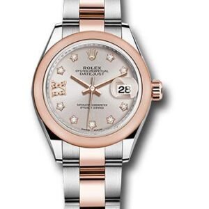 Rolex Steel and Everose Gold Rolesor Lady-Datejust 28 Watch - Domed Bezel - Sundust Diamond Star Dial - Oyster Bracelet - 279161 su9dix8do