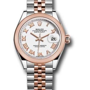 Rolex Steel and Everose Gold Rolesor Lady-Datejust 28 Watch - Domed Bezel - White Roman Dial - Jubilee Bracelet - 279161 wrj