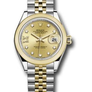 Rolex Steel and Yellow Gold Rolesor Lady-Datejust 28 Watch - Domed Bezel - Champagne Diamond Star Dial - Jubilee Bracelet - 279163 ch9dix8dj