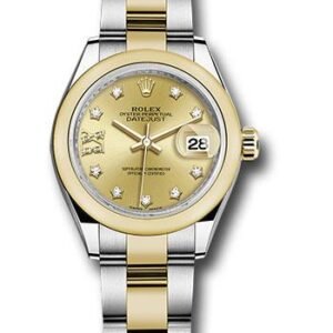 Rolex Steel and Yellow Gold Rolesor Lady-Datejust 28 Watch - Domed Bezel - Champagne Diamond Star Dial - Oyster Bracelet - 279163 ch9dix8do