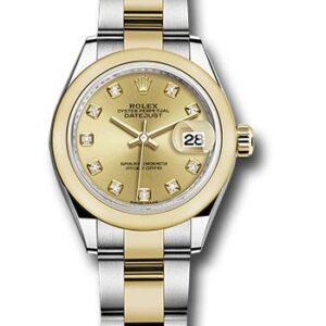 Rolex Steel and Yellow Gold Rolesor Lady-Datejust 28 Watch - Domed Bezel - Champagne Diamond Dial - Oyster Bracelet - 279163 chdo