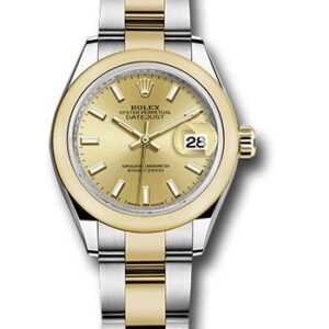 Rolex Steel and Yellow Gold Rolesor Lady-Datejust 28 Watch - Domed Bezel - Champagne Index Dial - Oyster Bracelet - 279163 chio