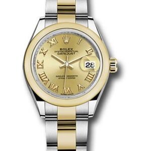 Rolex Steel and Yellow Gold Rolesor Lady-Datejust 28 Watch - Domed Bezel - Champagne Roman Dial - Oyster Bracelet - 279163 chro