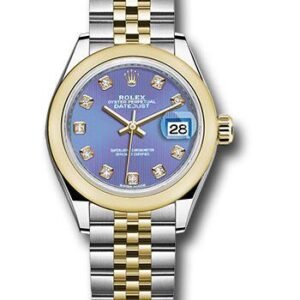 Rolex Steel and Yellow Gold Rolesor Lady-Datejust 28 Watch - Domed Bezel - Lavender Diamond Dial - Jubilee Bracelet - 279163 ldj