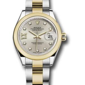 Rolex Steel and Yellow Gold Rolesor Lady-Datejust 28 Watch - Domed Bezel - Silver Diamond Star Dial - Oyster Bracelet - 279163 s9dix8do