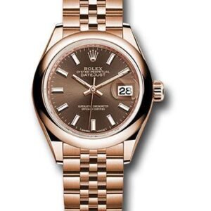 Rolex Everose Gold Lady-Datejust 28 Watch - Domed Bezel - Chocolate Index Dial - Jubilee Bracelet - 279165 choij