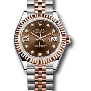 Rolex Steel and Everose Gold Rolesor Lady-Datejust 28 Watch - Fluted Bezel - Chocolate Diamond Star Dial - Jubilee Bracelet - 279171 cho9dix8dj