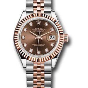 Rolex Steel and Everose Gold Rolesor Lady-Datejust 28 Watch - Fluted Bezel - Chocolate Diamond Dial - Jubilee Bracelet - 279171 chodj