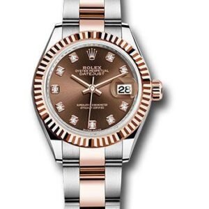 Rolex Steel and Everose Gold Rolesor Lady-Datejust 28 Watch - Fluted Bezel - Chocolate Diamond Dial - Oyster Bracelet - 279171 chodo
