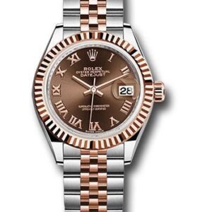 Rolex Steel and Everose Gold Rolesor Lady-Datejust 28 Watch - Fluted Bezel - Chocolate Roman Dial - Jubilee Bracelet - 279171 chorj