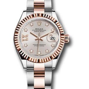 Rolex Steel and Everose Gold Rolesor Lady-Datejust 28 Watch - Fluted Bezel - Sundust Diamond Star Dial - Oyster Bracelet - 279171 su9dix8do