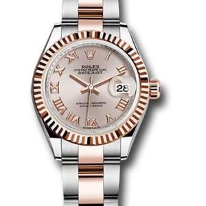 Rolex Steel and Everose Gold Rolesor Lady-Datejust 28 Watch - Fluted Bezel - Sundust Roman Dial - Oyster Bracelet - 279171 suro