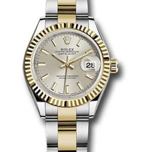 Rolex Steel and Yellow Gold Rolesor Lady-Datejust 28 Watch - Fluted Bezel - Silver Index Dial - Oyster Bracelet - 279173 sio