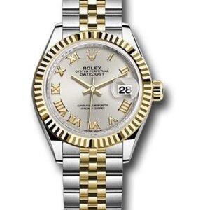 Rolex Steel and Yellow Gold Rolesor Lady-Datejust 28 Watch - Fluted Bezel - Silver Roman Dial - Jubilee Bracelet - 279173 srj