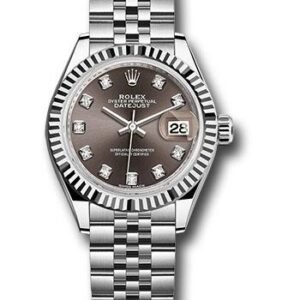 Rolex Steel and White Gold Rolesor Lady-Datejust 28 Watch - Fluted Bezel - Dark Grey Diamond Dial - Jubilee Bracelet - 279174 dgdj