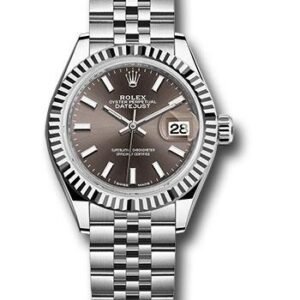 Rolex Steel and White Gold Rolesor Lady-Datejust 28 Watch - Fluted Bezel - Dark Grey Index Dial - Jubilee Bracelet - 279174 dgij