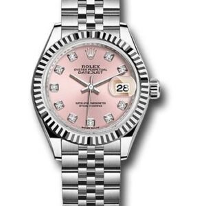 Rolex Steel and White Gold Rolesor Lady-Datejust 28 Watch - Fluted Bezel - Pink Diamond Dial - Jubilee Bracelet - 279174 pdj