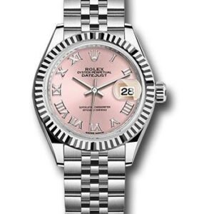 Rolex Steel and White Gold Rolesor Lady-Datejust 28 Watch - Fluted Bezel - Pink Roman Dial - Jubilee Bracelet - 279174 prj
